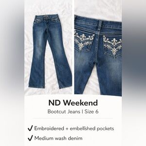 ND Weekend Bootcut Jeans Size 6 Medium Wash Embellished Pockets Stretch Denim